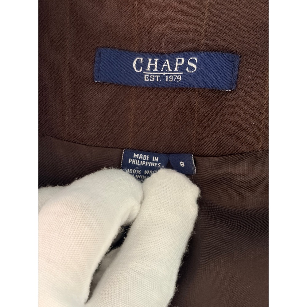CHAPS Blazer 8 Brown Pinstripe 100% Wool Three-Button Dark Academia Professional - Picture 7 of 11